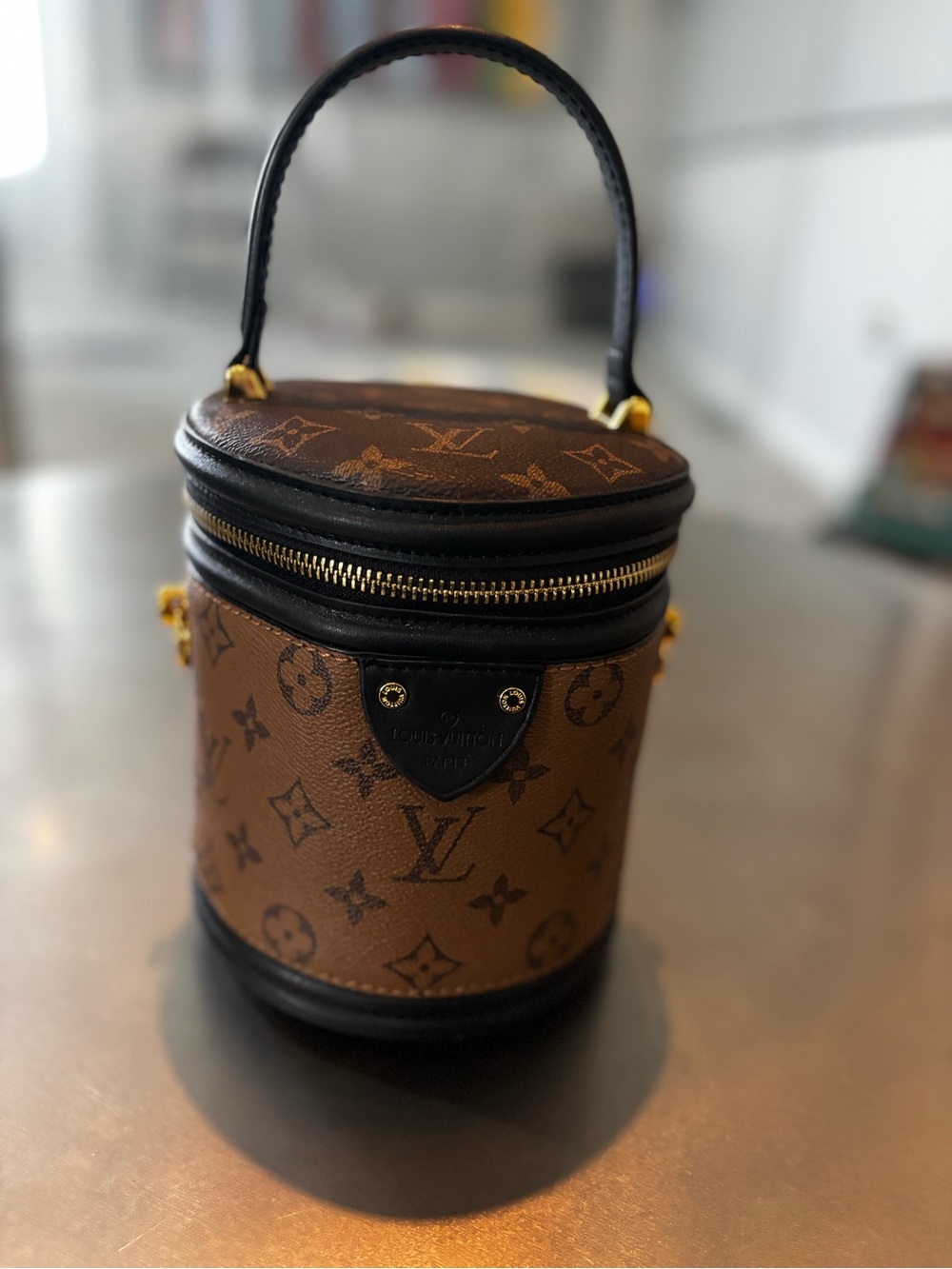 mBrown Monogram Cylindrical Vanity Bag with Black Trim